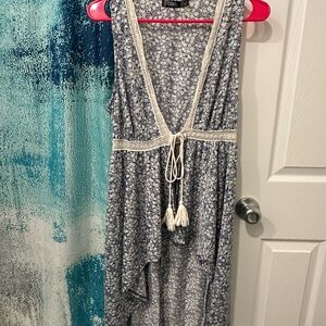 Blue and White Floral Sleeveless Dress